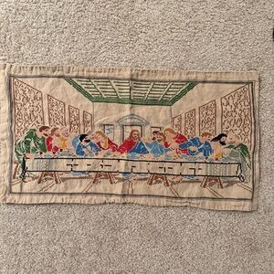 Embroidered Last Supper Wall Hanging - Multicolor Vintage